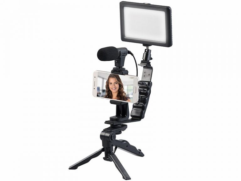 Kit de vlogging avec lampe LED, microphone, trépied et support pour